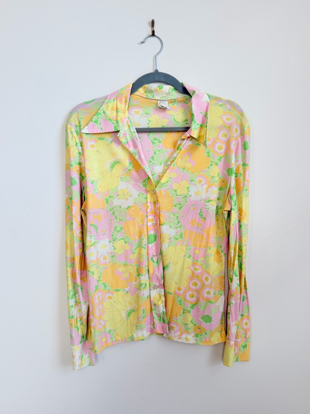 Bright Floral Button-Down Vintage Blouse